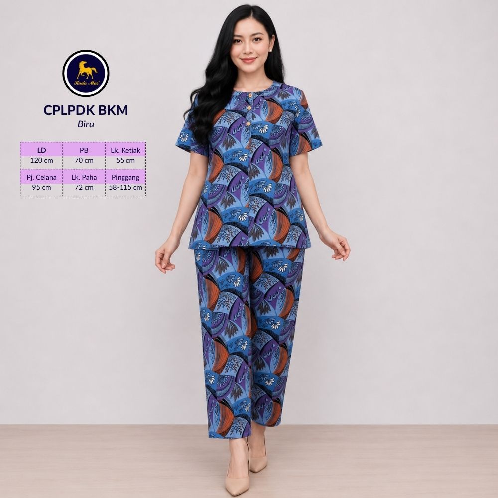 Batik Kuda Mas Setelan CPLPDK Piyama Wanita Celana Panjang Lengan Pendek 3 Kancing Depan Busui