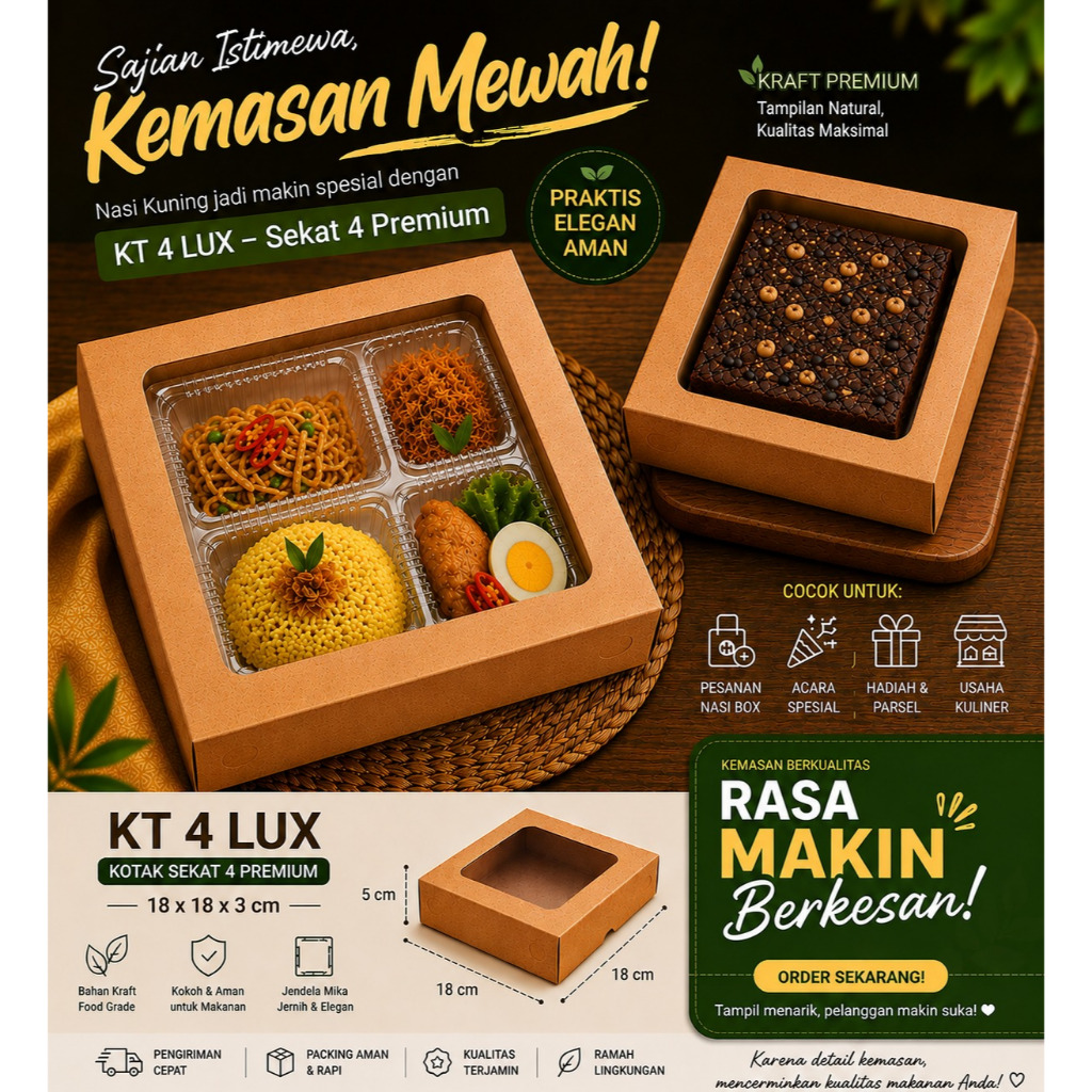 Box Kue Square Window / Dus kue Coklat Jendela L (Ukuran 18X18X5) Untuk Hampers  Brownies / Pizza DL