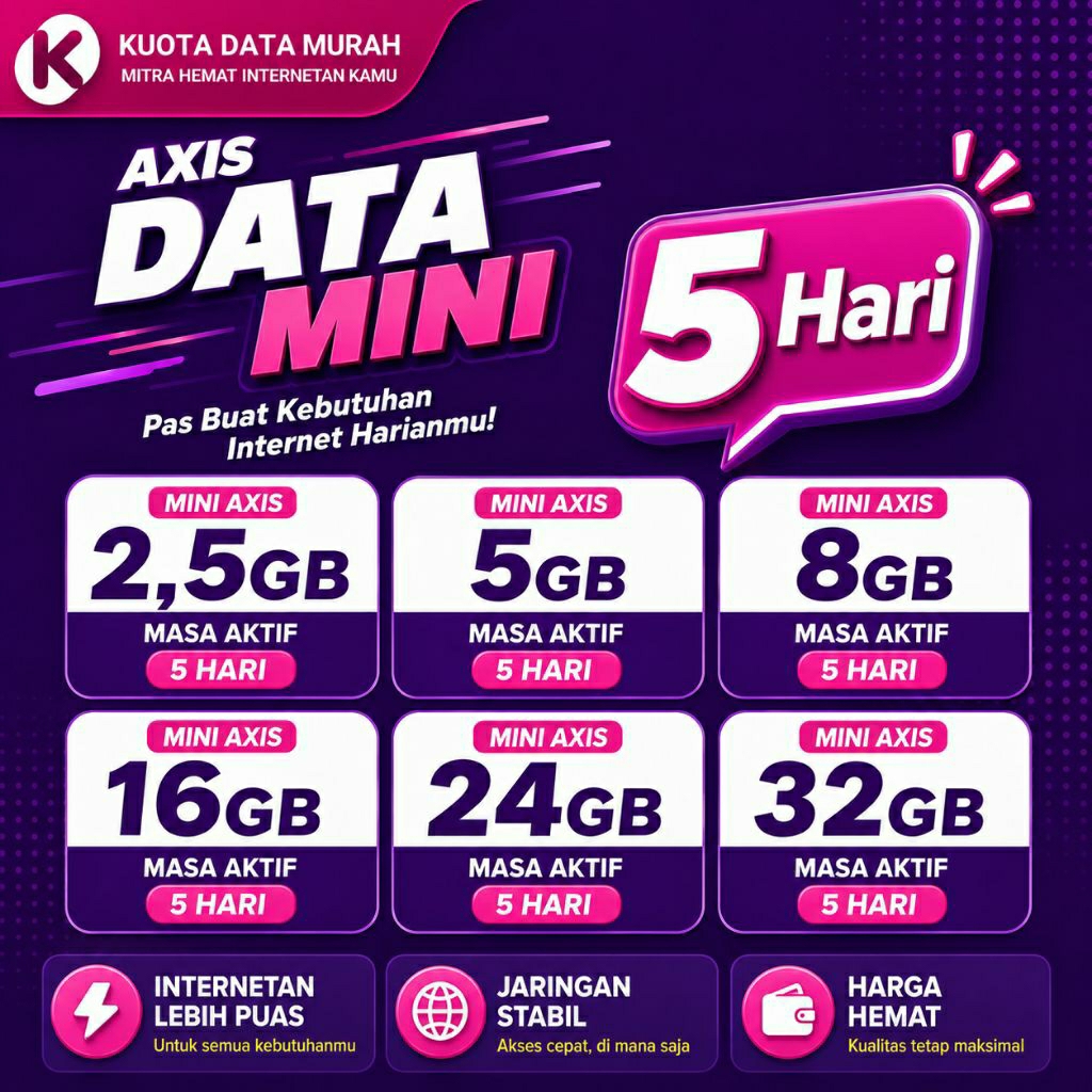 Kuota Axis Data Mini 5 Hari 2.5GB 5GB 8GB 16GB 24GB 32GB - Kuota Internet Murah 24 Jam