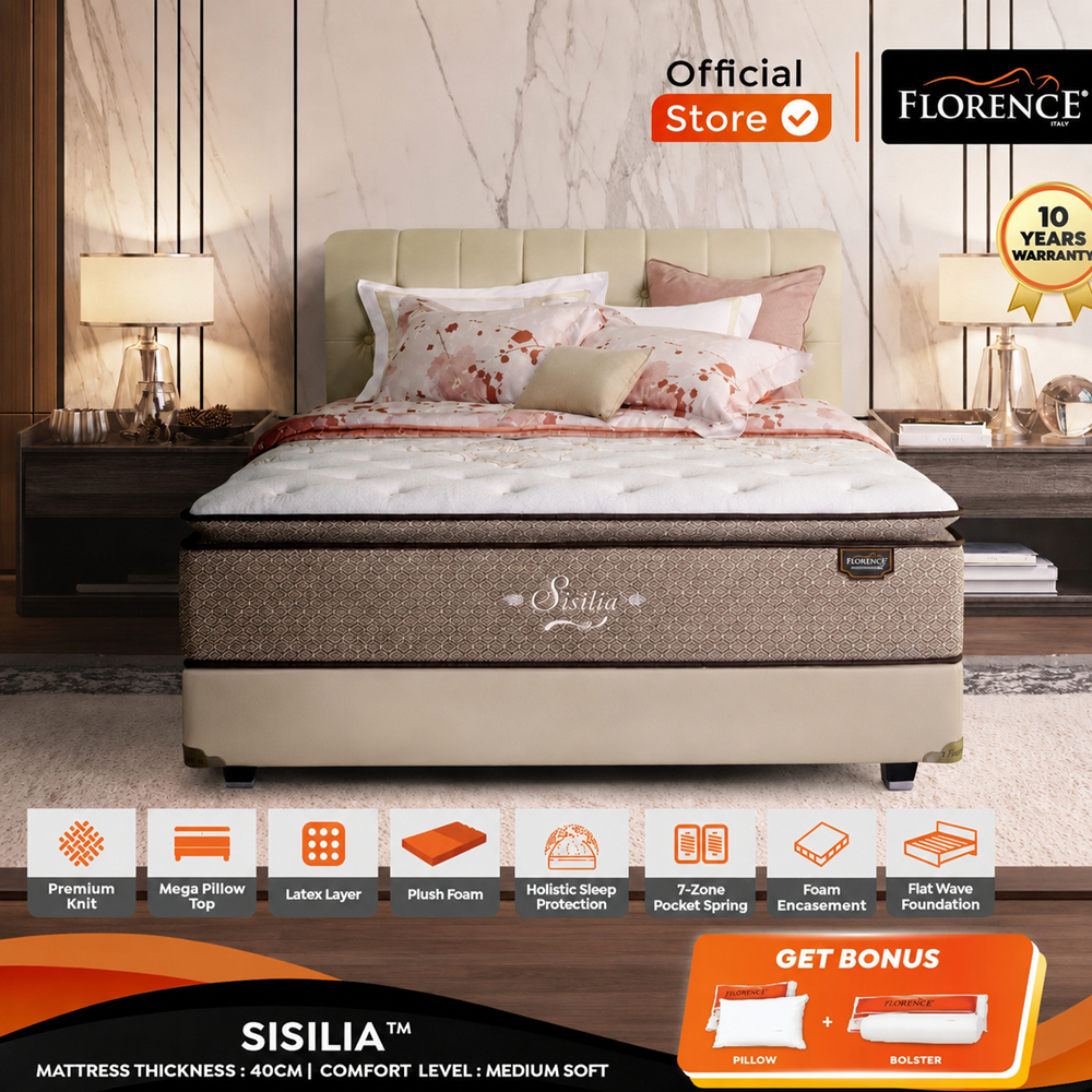 FLORENCE Sisilia [Medium Soft] - Kasur Spring Bed with Holistic Sleep Protection [Mattress Only]
