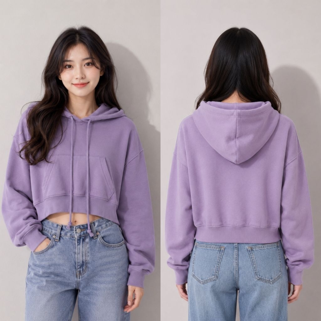 ZARA WOMAN SWEATER CROP HOODIE UNGU BARU ASLI ORIGINAL