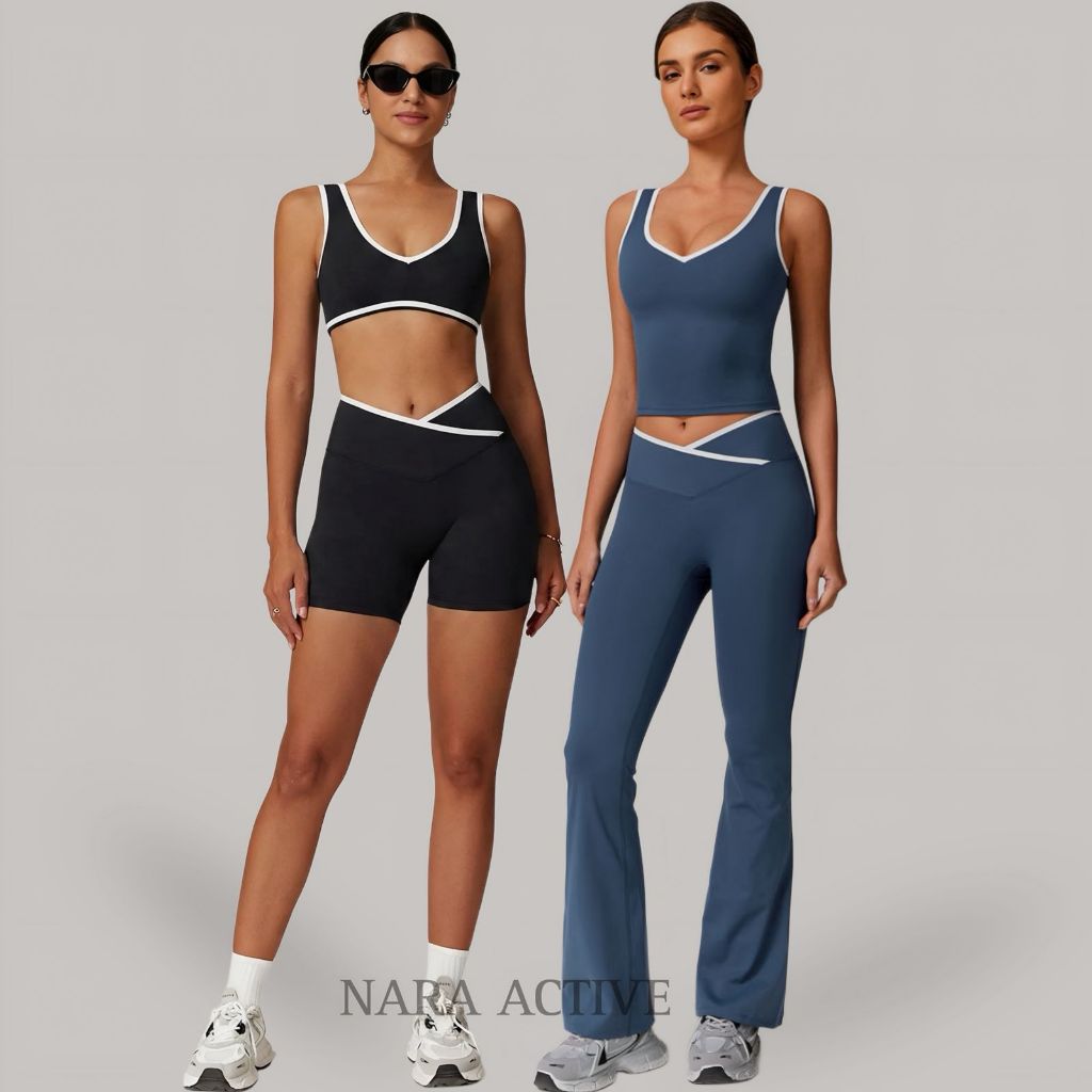 Setel Olahraga Wanita Sport Bra Tanktop Legging Short untuk Gym Yoga Workout