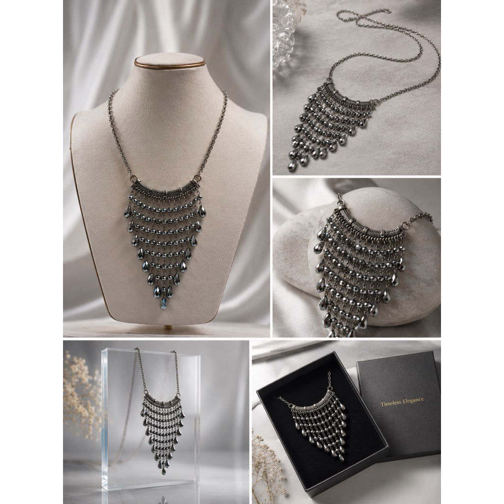 Kalung Statement Boho Gypsy Crystal Tassel Fashion Wanita Elegan