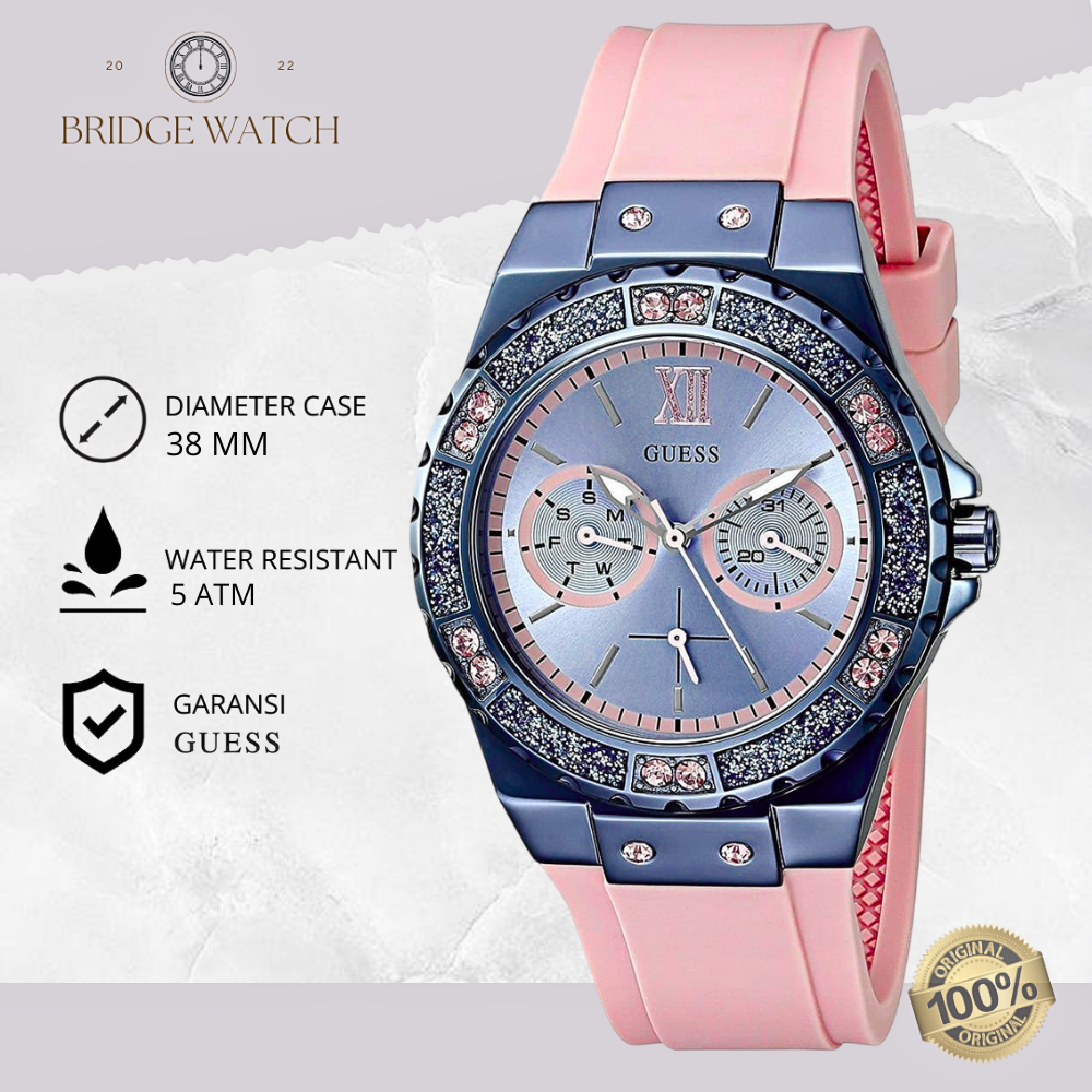 Jam Tangan Wanita Guess Analog Chronograph Rubber Pink Mewah Casual Original W0775L5