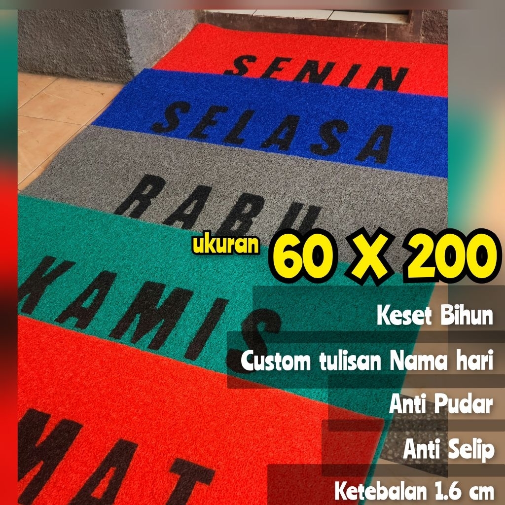 Keset Anti Selip Mihun Custom Tulisan Nama Nama Hari 60x200 - Keset Mie Keset Mihun  60 x 200