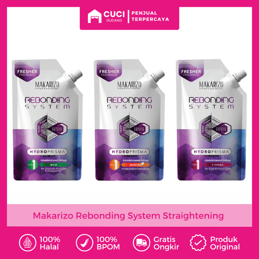 Makarizo HydroPrisma Rebonding System Cream Pelurus Rambut Keriting Kribo Smoothing Pouch Anti Rusak