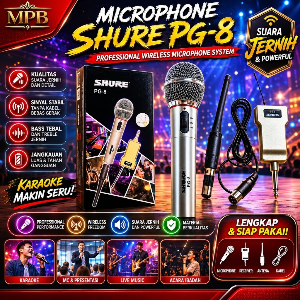 MPB Mic Wireless & Kabel PG - 8 Microphone Wireless PG 8 / Mic Kabel PG-8 / Mic Wireless PG8