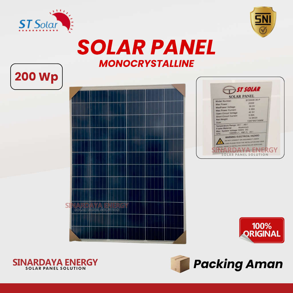 Panel Surya / Solar Cell 200WP ST Solar Monocrystalline - Solar Panel 200 Watt 18V High Efficiency