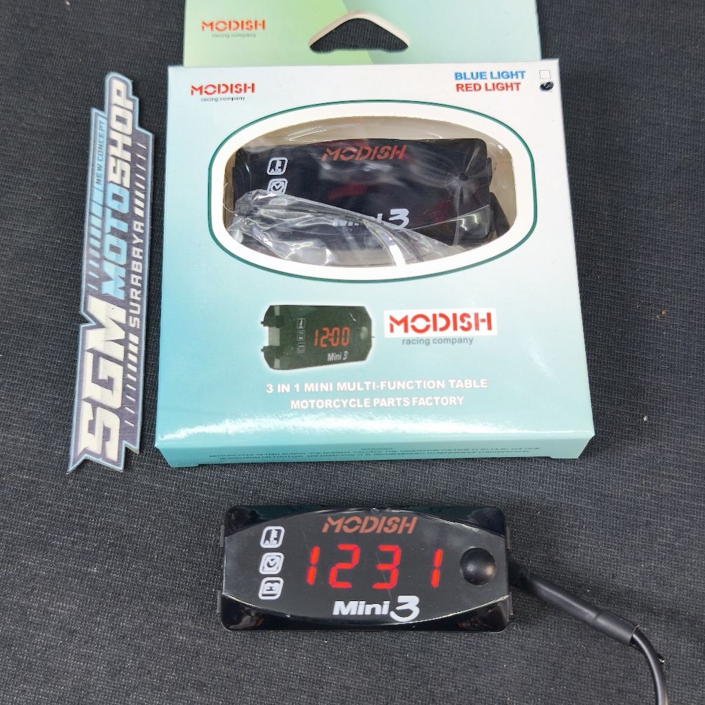 MODISH VOLT METER AKI 3in1 JAM SUHU VOLT METER AKI MOTOR MOBIL UNIVERSAL