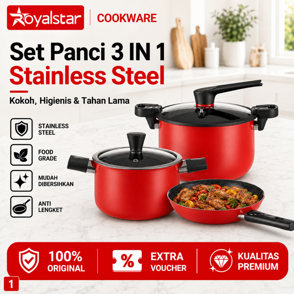 Royalstar Set Wajan Premium Panci Presto dan  Rebus Wajan Penggorengan Panci Sup Deep Fry Pan Paket 