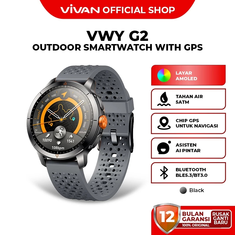 Smartwatch Vivan VWY G2 GPS AMOLED Jam Tangan Pintar Outdoor