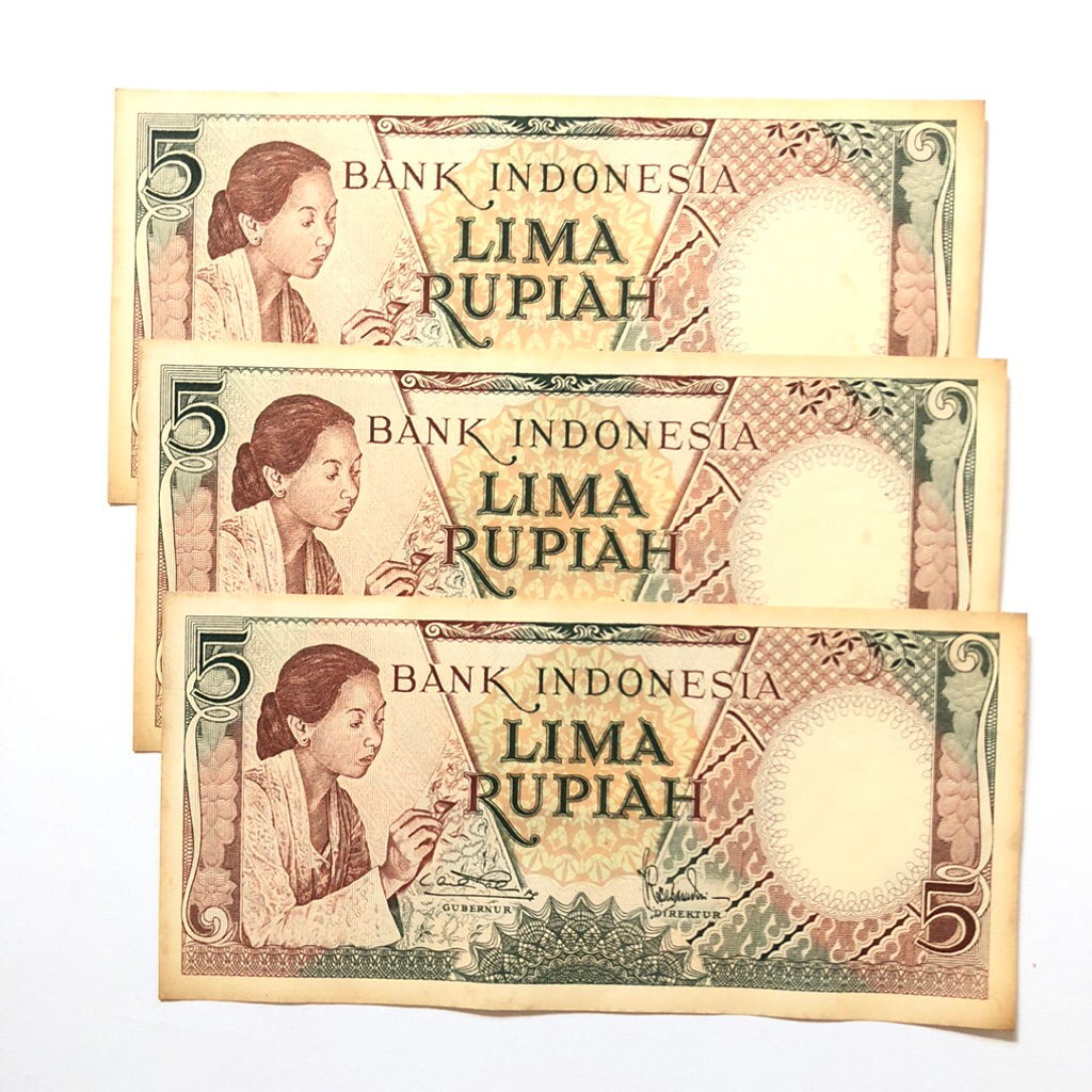 Uang Kertas Kuno 5 Rupiah Seri Pekerja Tahun 1958 Kondisi Bagus Gress Aunc Original Koleksi Nostalgi