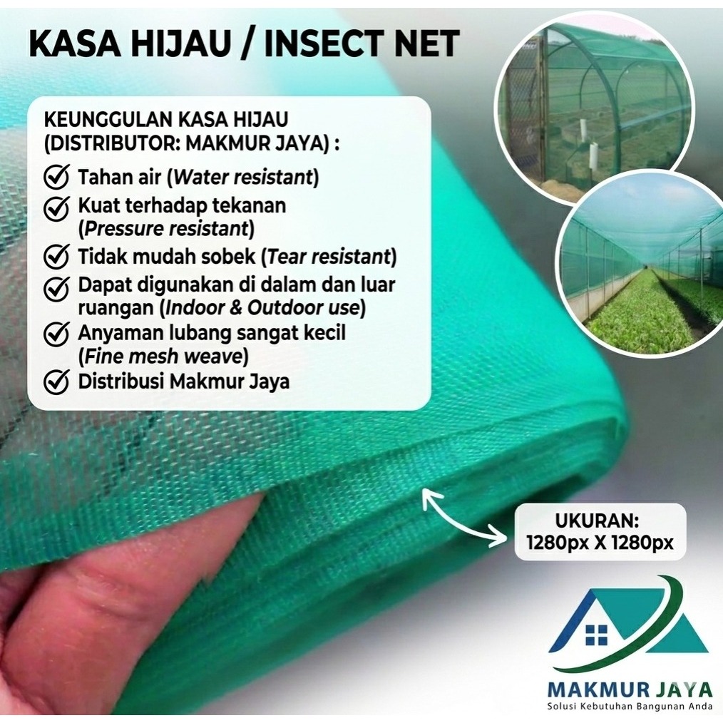 Waring Hijau/ Jaring Kasa Hijau 1 roll 50 meter lebar 1 m insect screen net Atap green house Tanaman