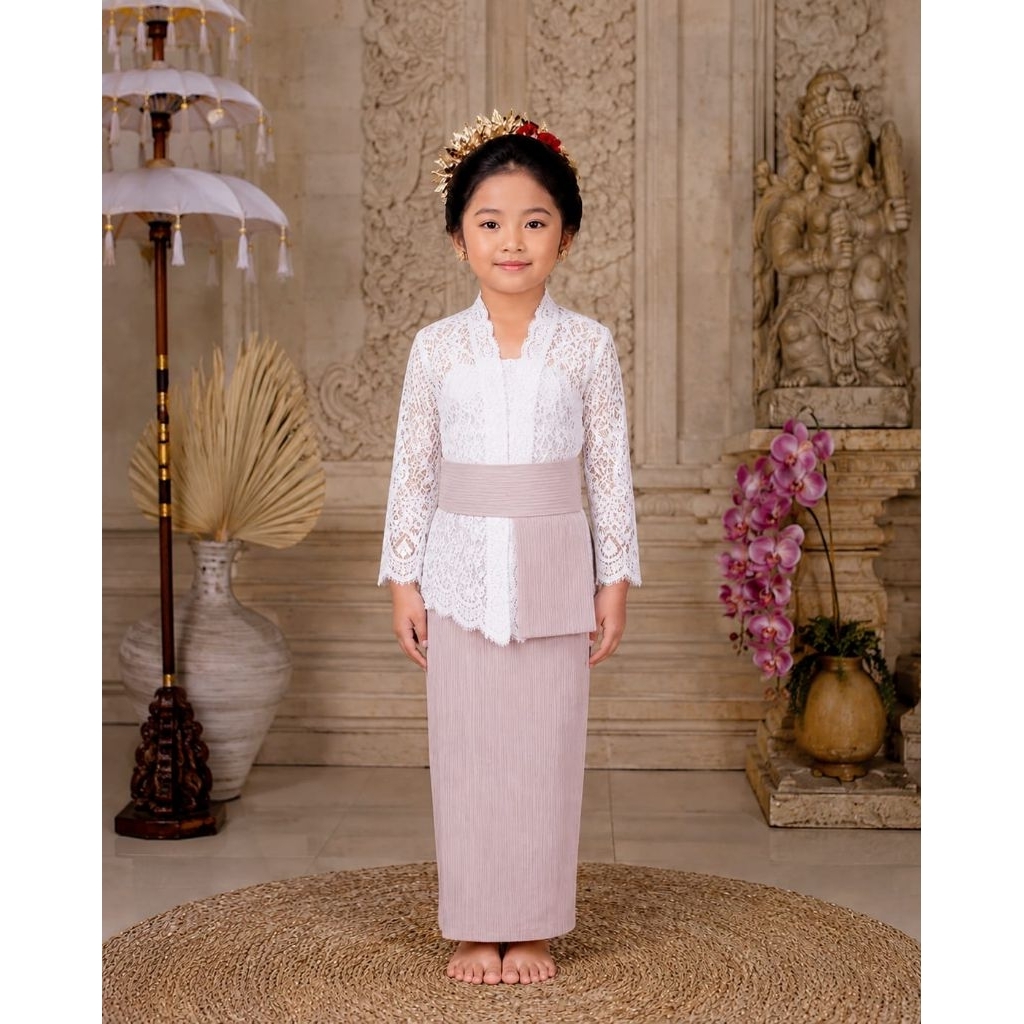 Kamen Jadi Anak Bahan Knit Ivory Set Selendang/Kamen Anak/Kamen Knit Ivory/Kamen Set Selendang