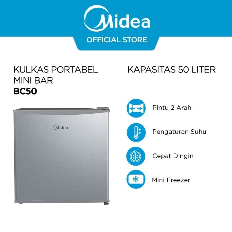 Midea Kulkas Mini Bar Portabel 50 Liter Untuk Kamar Kos Kantor Silver MDRD86FGG50ID Garansi Resmi BA
