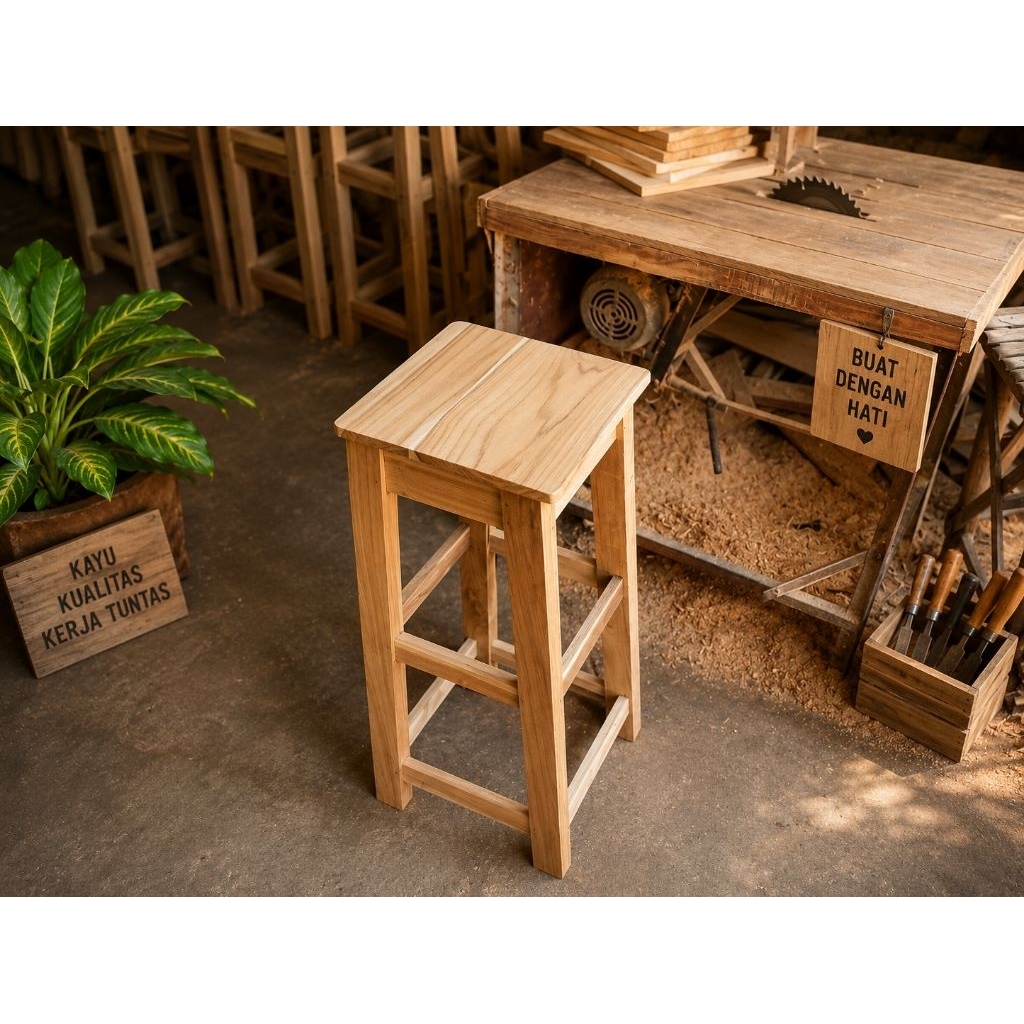 {READY STOK} Kursi dengklek kayu tinggi Bangku kayu stool Bangku bar mini Bangku cafe dapur ruang tu