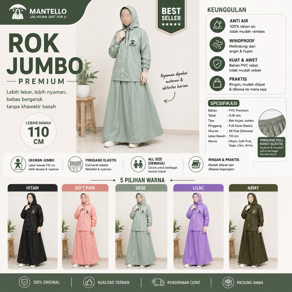 Mantello Jas Hujan Model Setelan Rok Jumbo