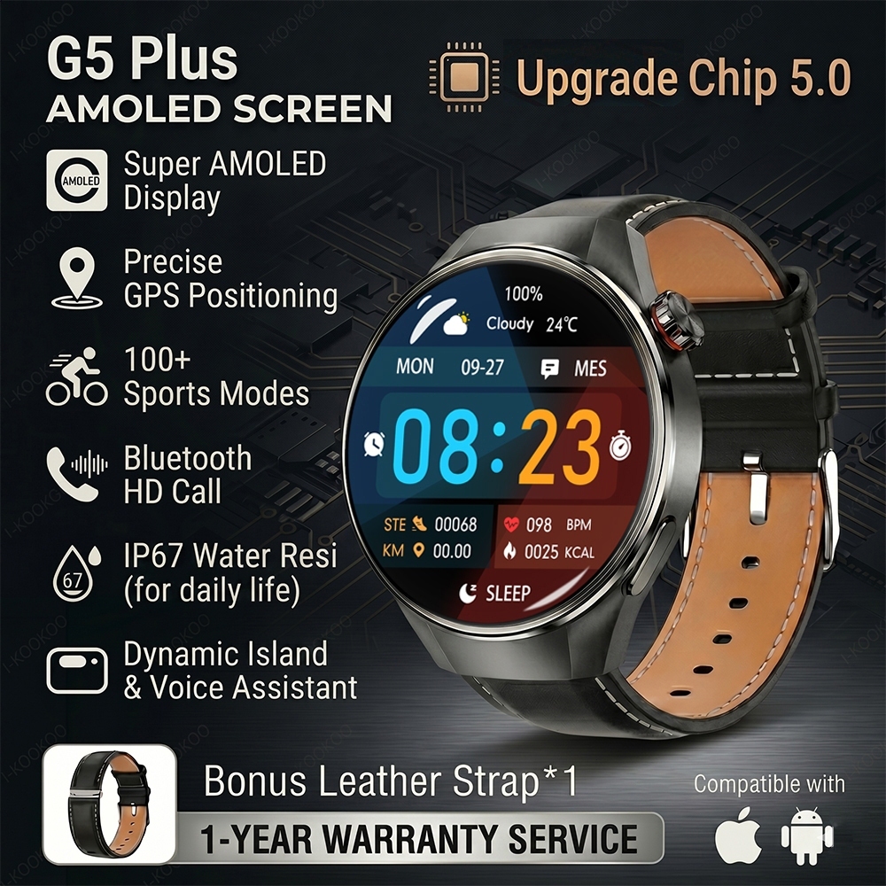 I-KOOKOO G5 PLUS Smart Watch, 2.0 Upgrade Chips 2.08"AMOLED Display GPS Outdoor Sports Smart Watch F