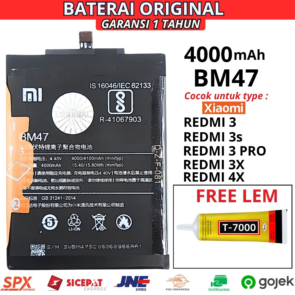 BATERAI XIAOMI REDMI 3 / 3S/3 PRO/3X/4X / BATERAI XIAOMI BM47