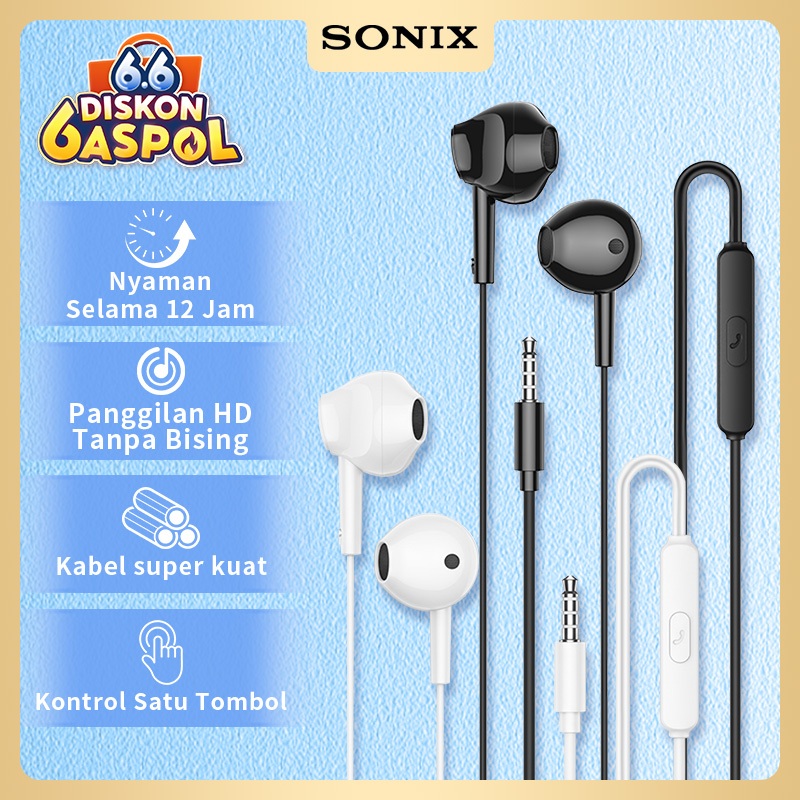 Sonix Earphone Kabel Semi In-Ear SH07  Kualitas Suara Jernih Desain Nyaman  Jack 3.5mm  Cocok untuk 