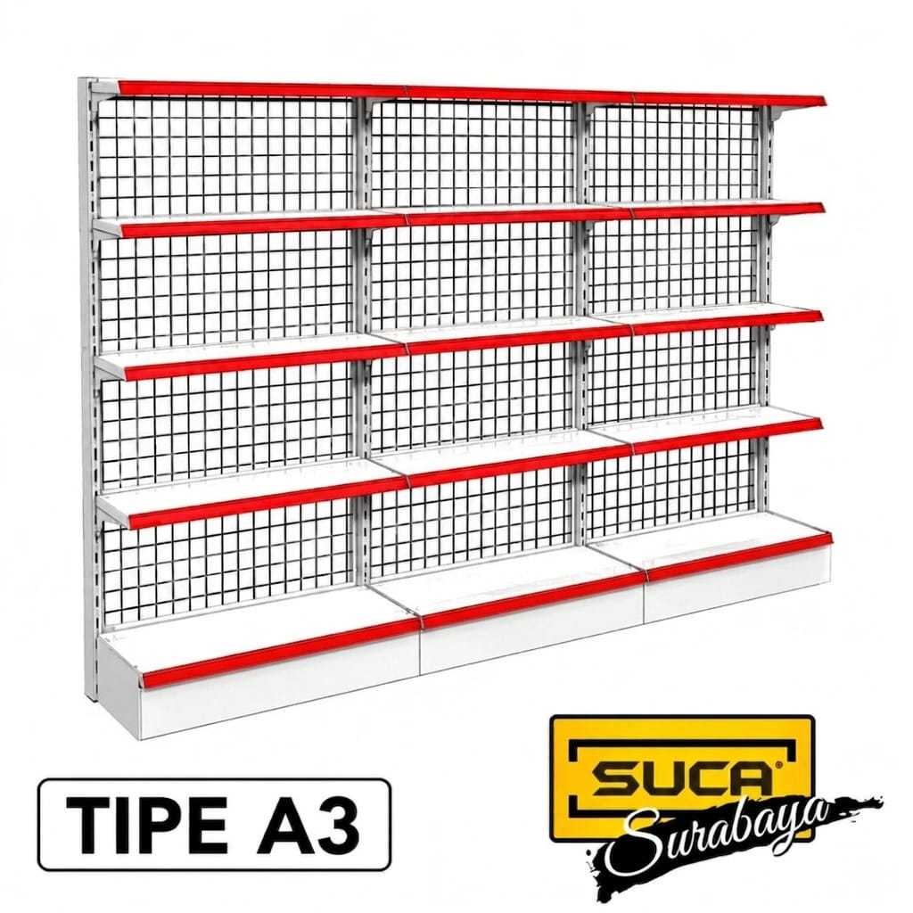 Rak Gondola / Rak Minimarket Wall Tipe A3 T.180cm dan Tipe A18 T.195cm 1 Unit Start 2 unit Connect