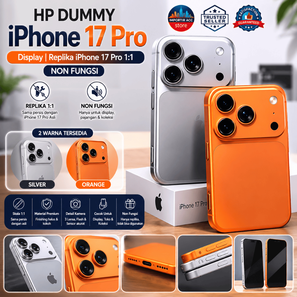 HP Dummy iPhone 17 Pro Display | Replika iPhone 17 Pro 1:1 Non Fungsi iPhone 17 Pro Silver & Orange 