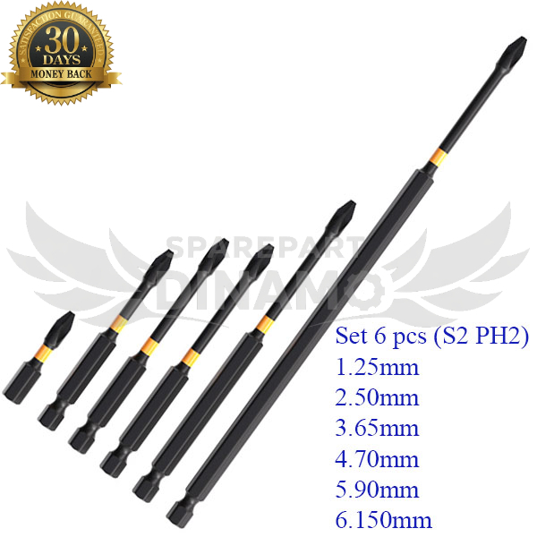 Mata Bor Obeng Magnetik Set Kepala Mata Obeng Set Baja 1/4 Inci Bit 65mm Set 6 Pcs - 10008581