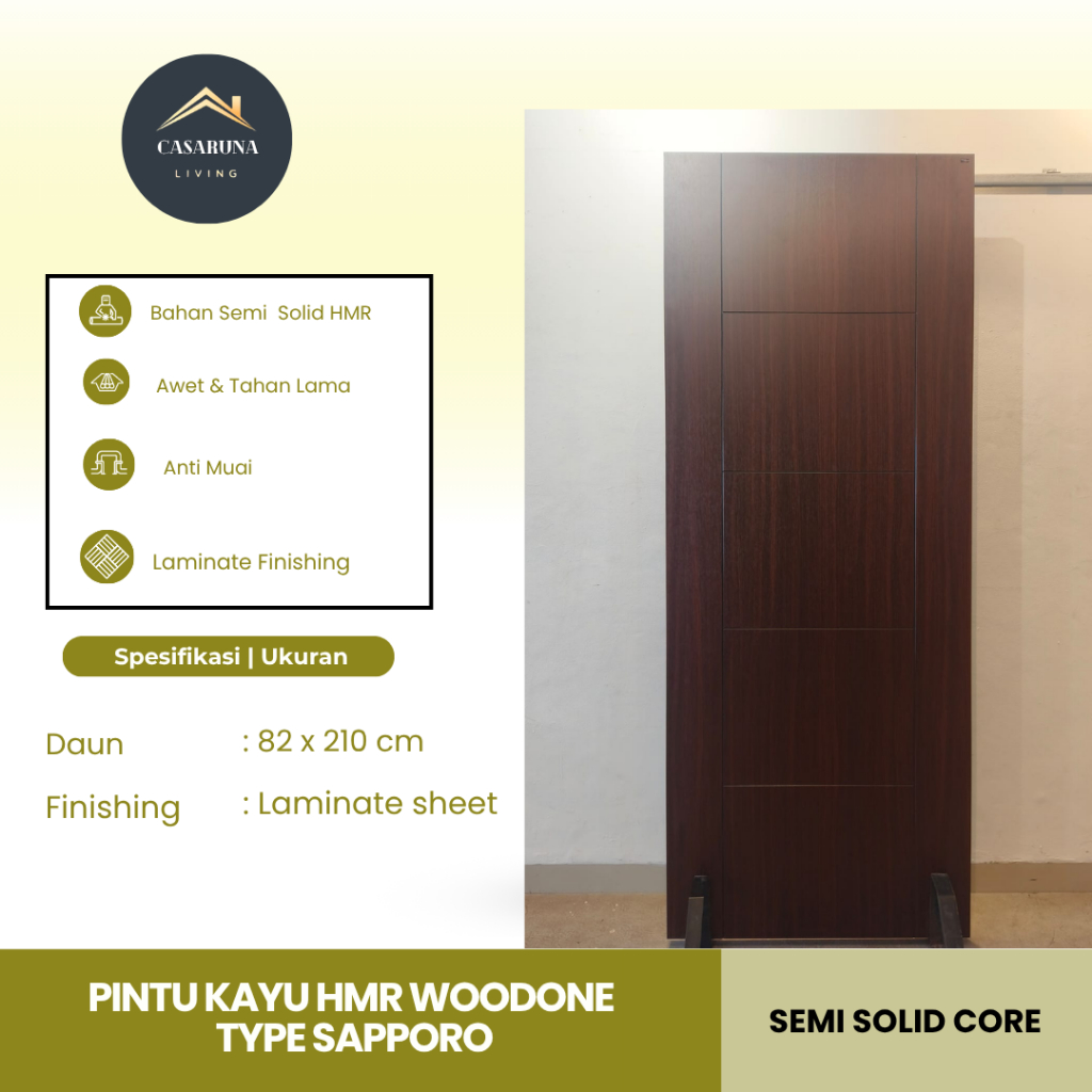 Pintu kayu WOODONE type SAPORO semi solid 82 x 210 cm. pintu kamar minimalis, esteteik ( daun pintu 