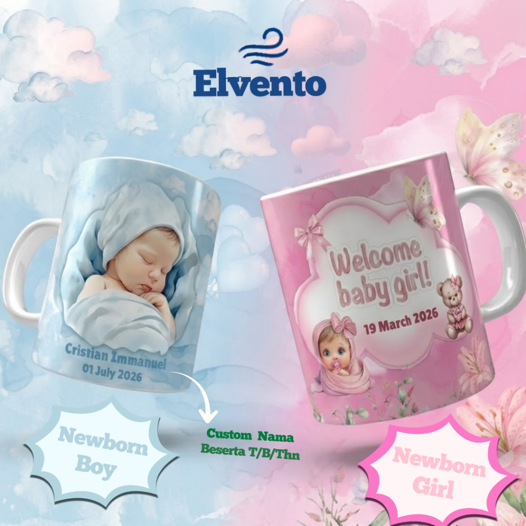 MUG CUSTOM NEWBORN GELAS KERAMIK SOUVENIR AQIQAH KELAHIRAN BAYI BABY BOY GIRL CUSTOM NAMA FOTO