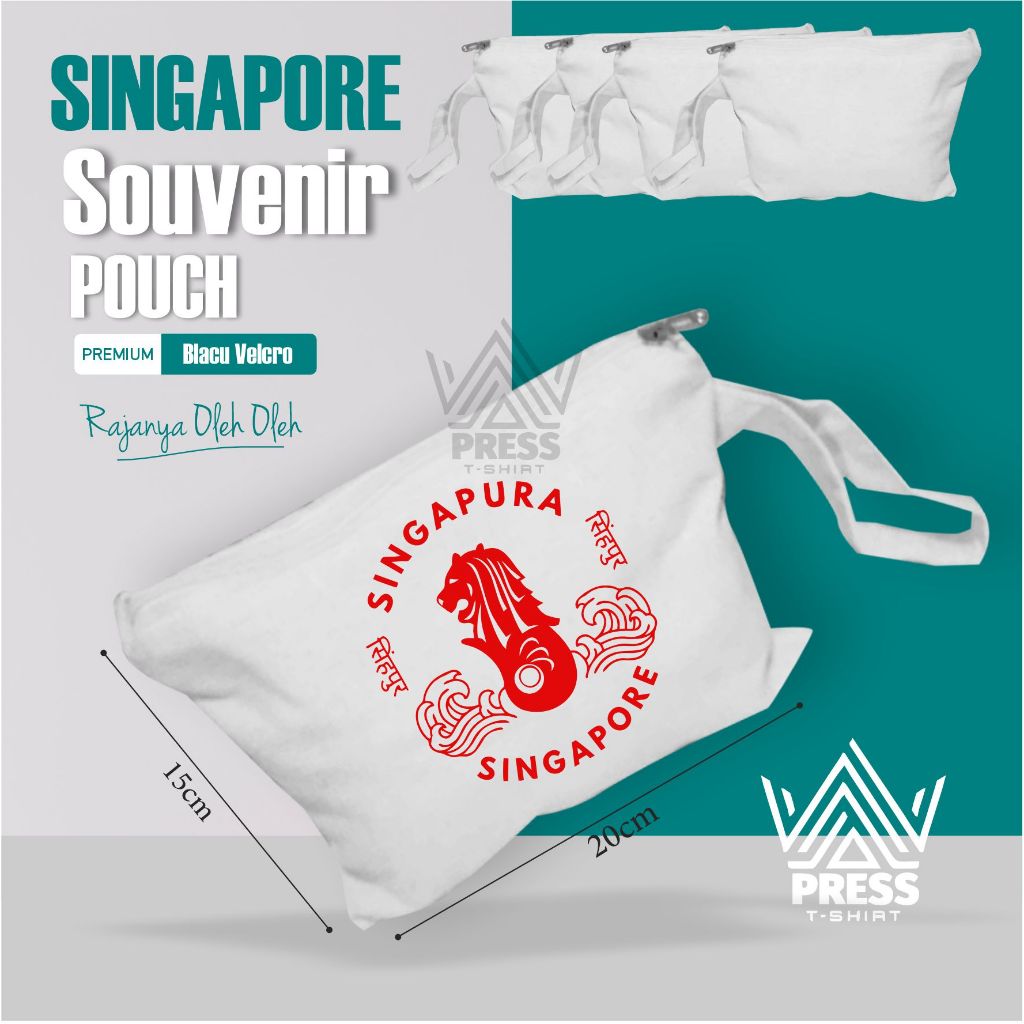 Souvenir Tas Dompet Pouch Oleh Oleh Khas Singapore Singapura SGP Bahan Blacu Putih Banyak Pilihan Ga