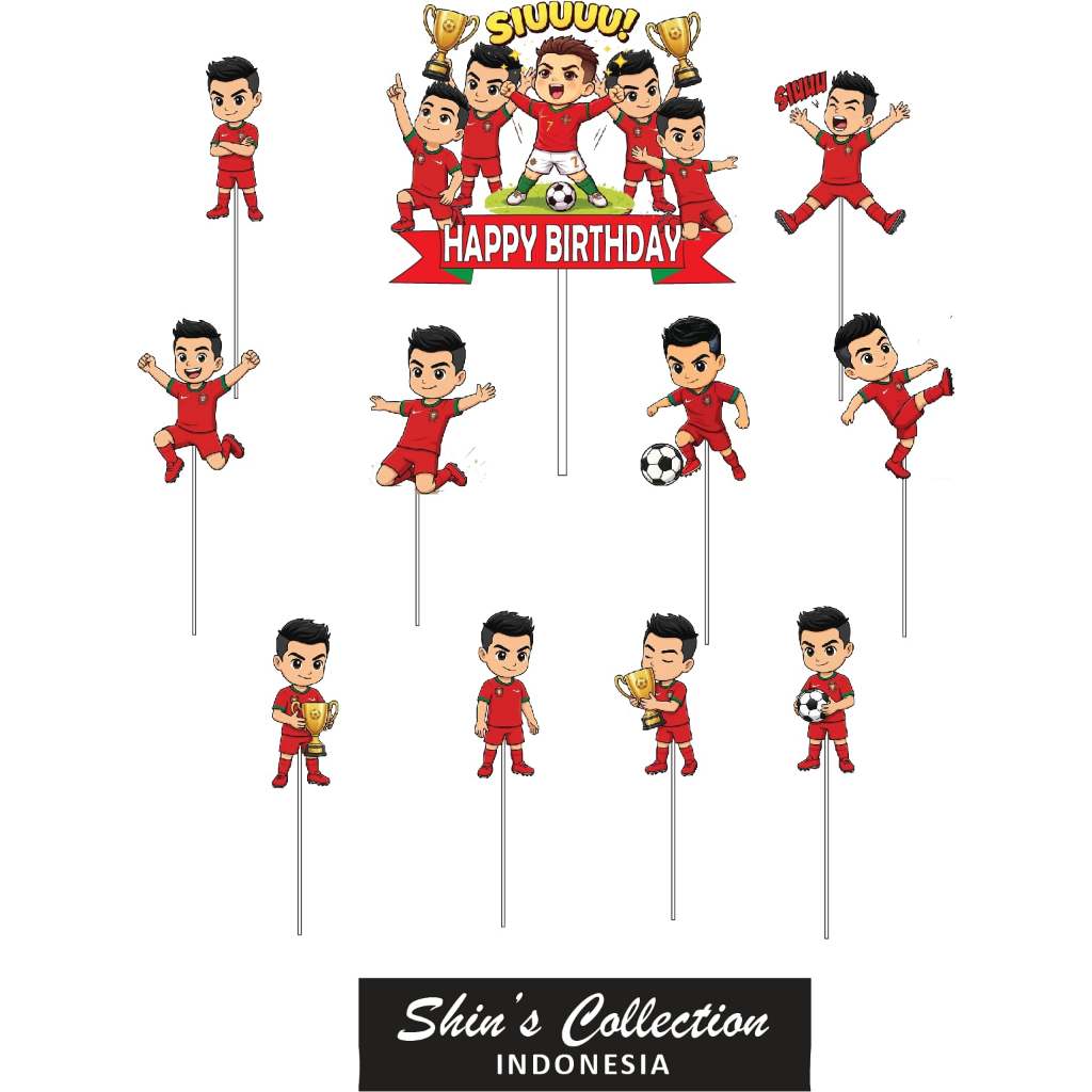Cake topper Cristiano Ronaldo Cartoon chibi isi 11 pcs