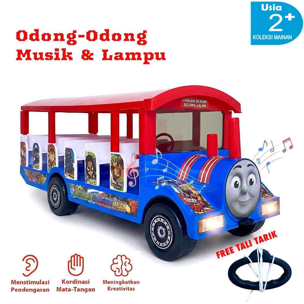 Odong Odong Tarik Mainan Anak Kereta Wisata Baterai Lampu Dan Musik Interaktif