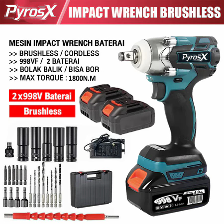 Brushless Impact wrench high torsi Brushless impact Baterai 998V 2 Baterai pembuka baut mobil infek 