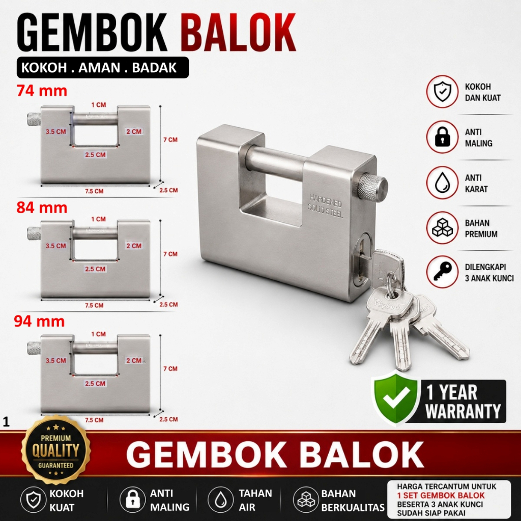 Gembok Pagar Besar Jumbo Panser Gudang Ruko Baja 94mm 84mm 74mm