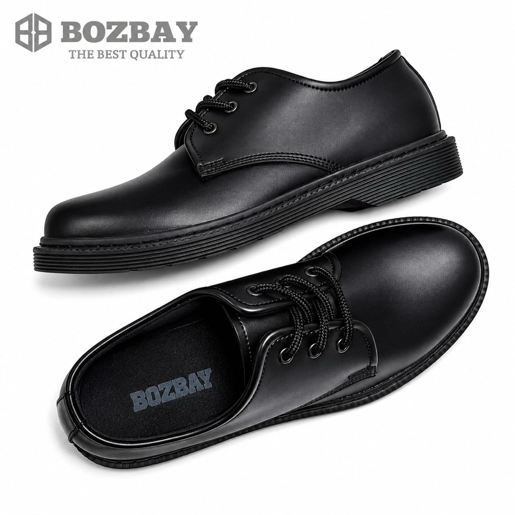 BOZBAY Docmart Pria Sepatu Boot Pria Kulit Sintetis Hitam untuk Casual dan Kerja Docmart Pria Kulit 