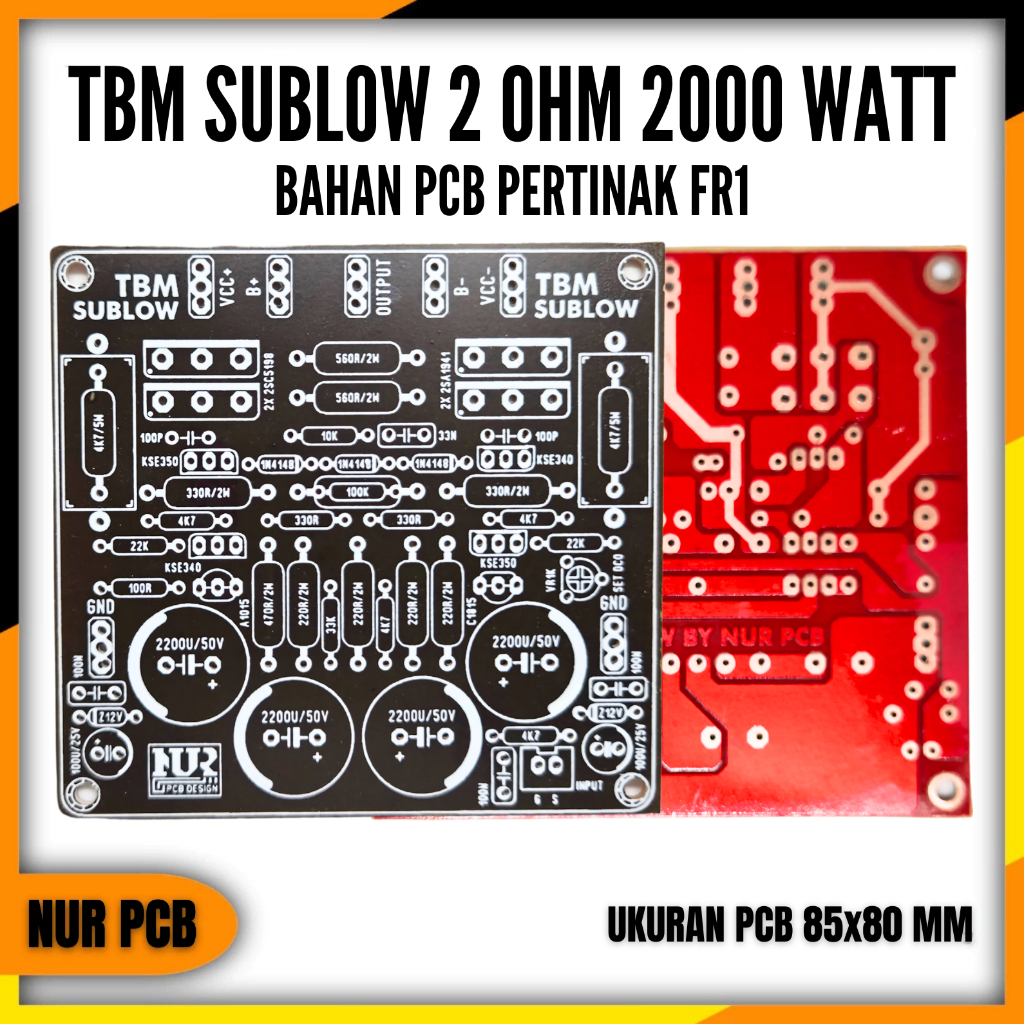 PCB Driver Power Amplifier TBM Sublow 2 Ohm 2000W  Sub Low 32-90VAC Pertinak FR1 8.5x8cm PA-011