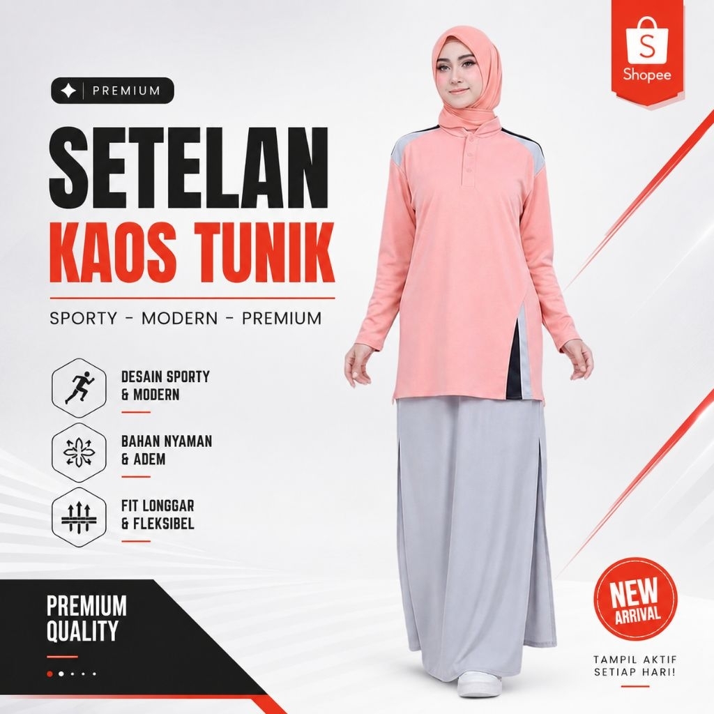Setelan Olahraga Muslimah Terbaru Tunik Rocela Rok Celana Syar’i Nyaman Adem Modis Rocela Abu