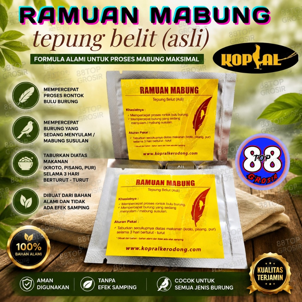 88TOP Ramuan mabung perontok bulu burung murai kenari Kacer cucak ijo dll (tepung belut asli)