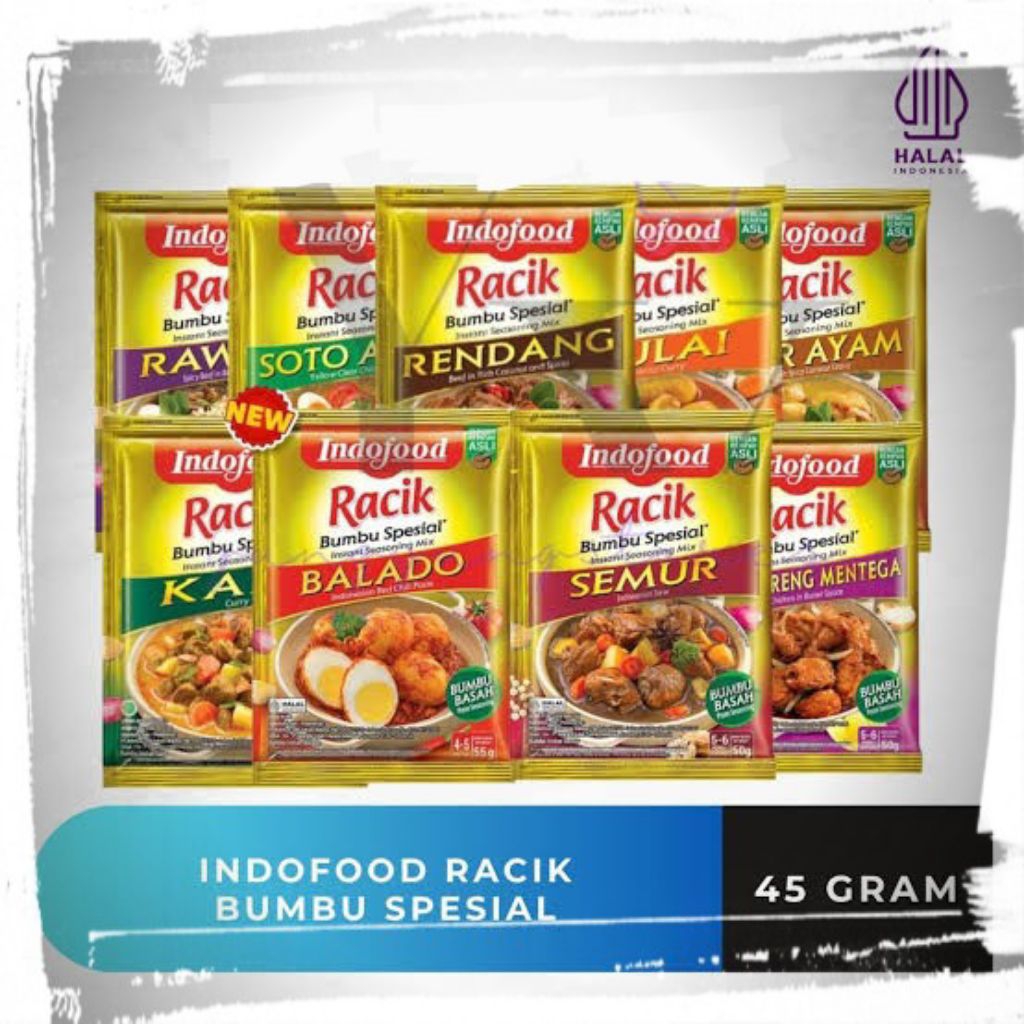 Indofood Rendang,,Opor Ayam,,Kare,,Soto Ayam,,Gulai,,Rawon