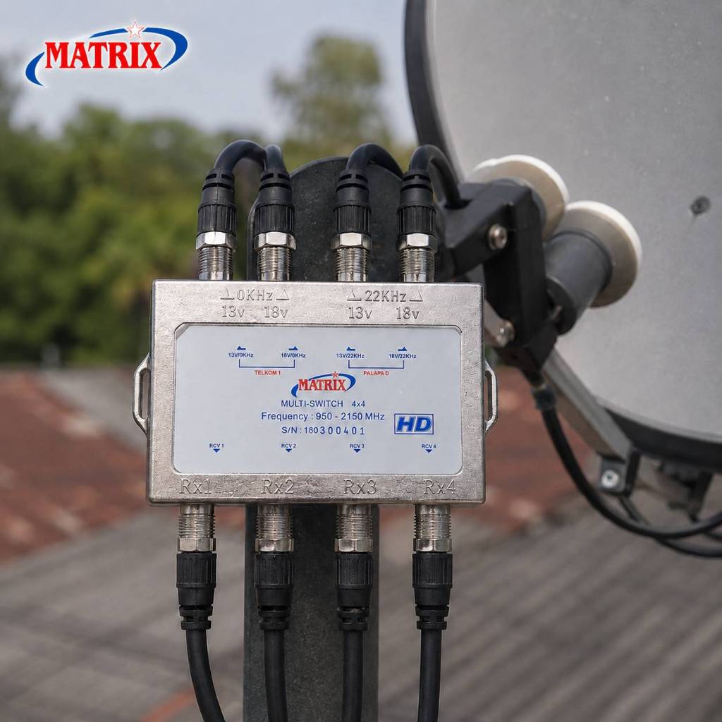 Matrix Multi Switch 4x4 HD Pembagi Sinyal Parabola untuk 4 Receiver