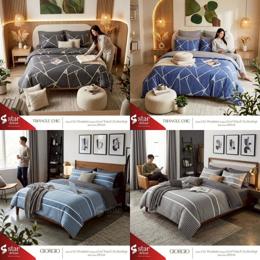 BEDCOVER + SPREI STAR MOTIF ABSTRAK
