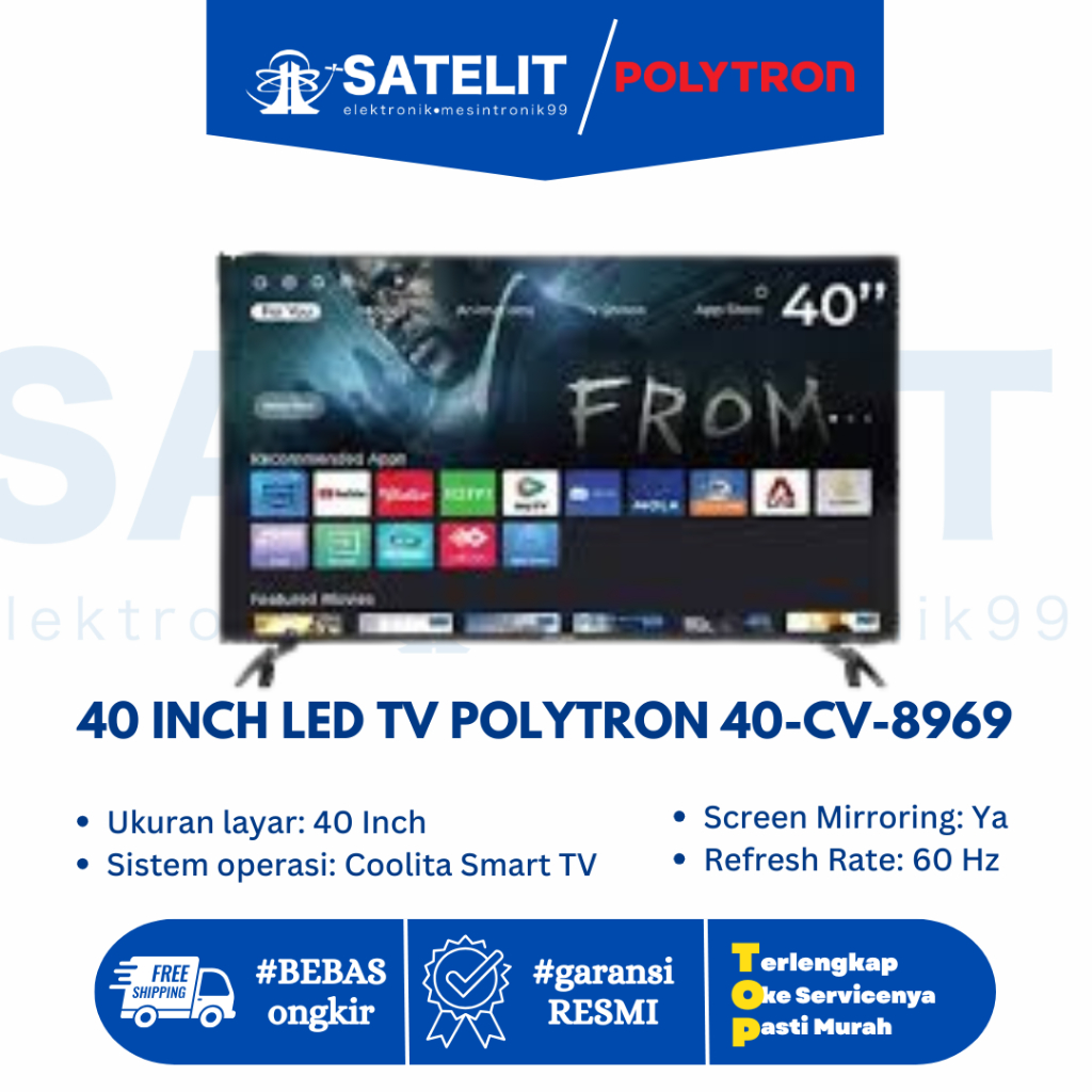 Smart TV 40 INCH LED TV POLYTRON 40-CV-8969 Full HD Digital TV WiFi YouTube DVB-T2