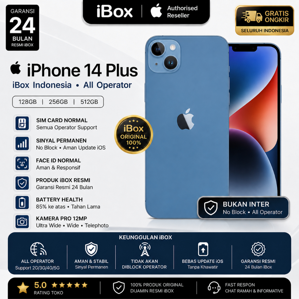 Apple iPhone 14 Plus 128GB / 256GB Bekas Mulus Like New, Original Apple, Battery 100%, Garansi Resmi
