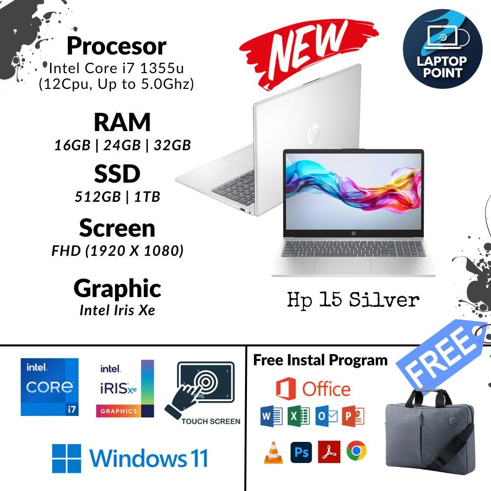 Laptop Baru Hp15 Intel Core i7 1355u ToucScreen 32/1TB