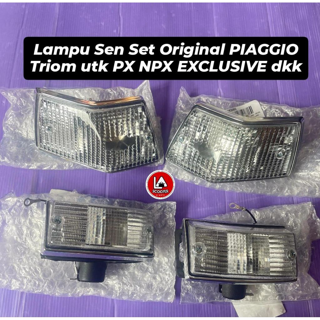 Lampu sen set Triom Piaggio mika bening utk PX, Excel dkk