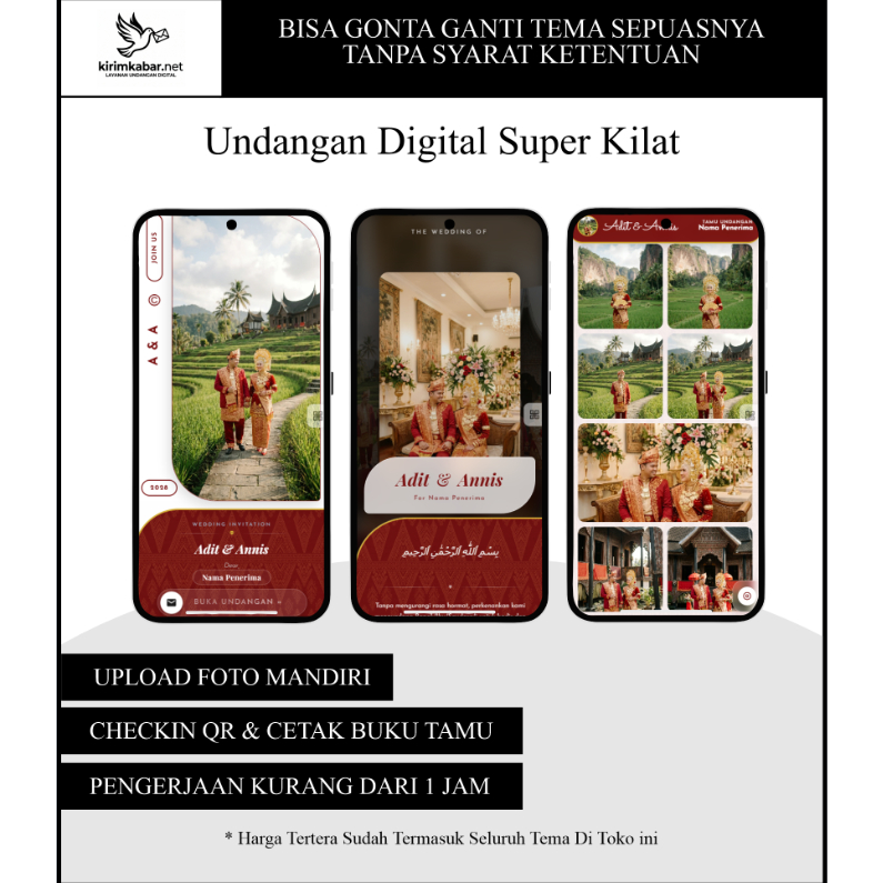 Undangan Digital Pernikahan Premium - Tema Adat Minang Animasi 3D