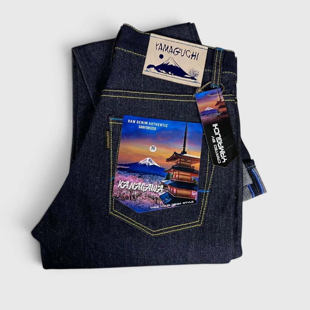 Celana Denim Blue Indi & Black Indi Slimfit 15oz Sunforized UK 26-40 Selvedge Accent Original