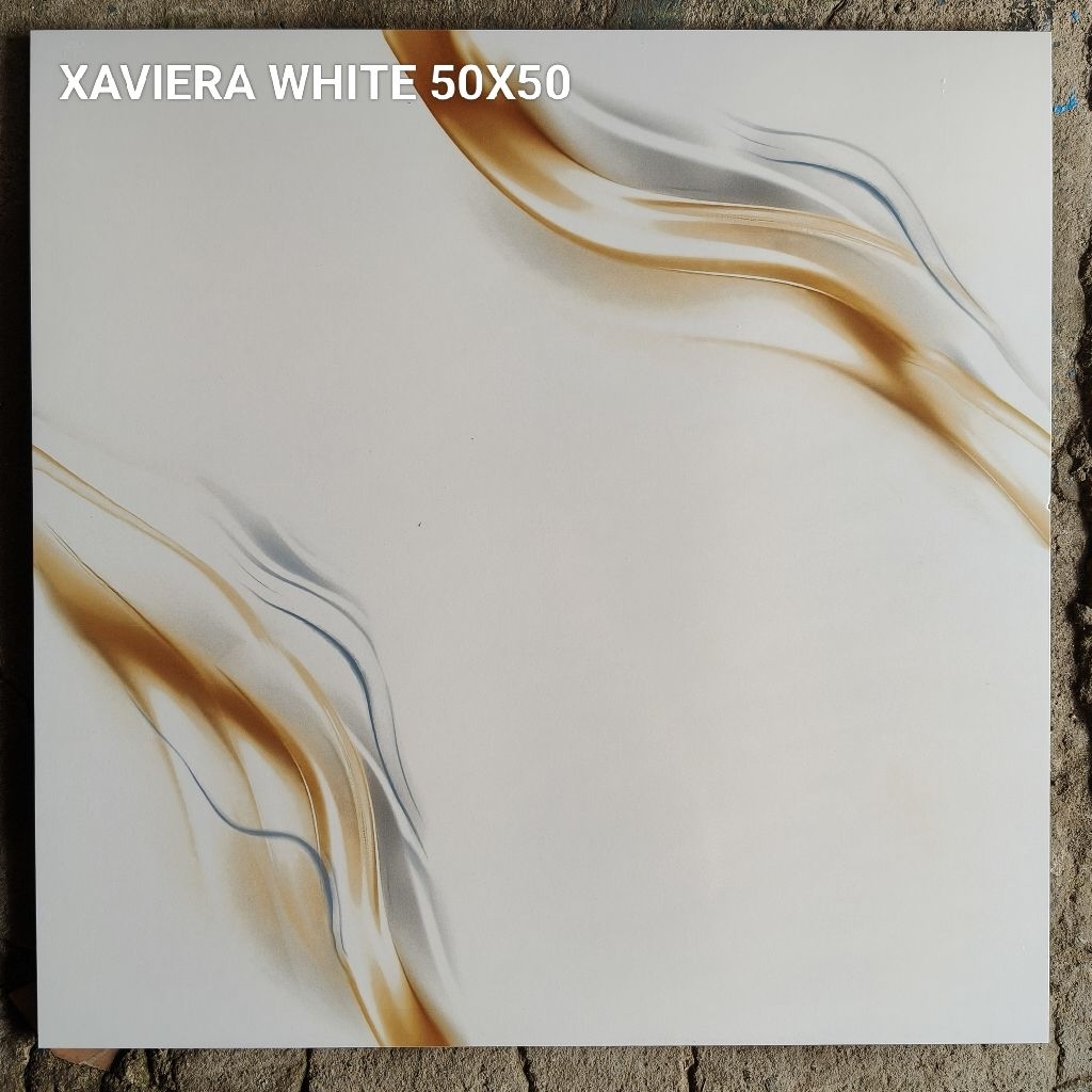 Keramik Lantai Glossy 50x50 Arwana Xavier White Motif Granit KW1