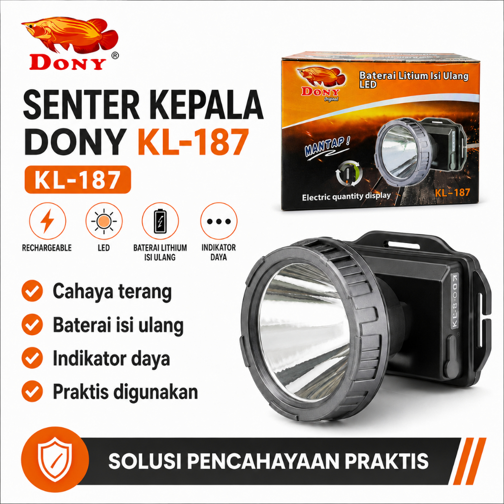 Senter Kepala DONY LED KL-187 - Headlamp Rechargeable Super Terang