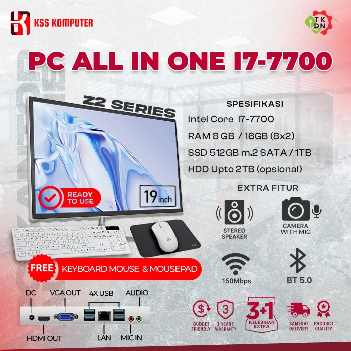 PC AIO Core i7-7700 SSD 1TB RAM 16GB 19 Inch All In One TKDN Ready Bergaransi